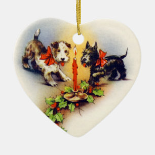 Vintage kerstterrier Dog Keramisch Ornament