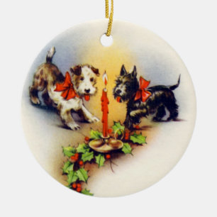 Vintage kerstterrier Dog Keramisch Ornament