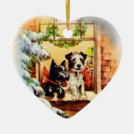Vintage kerstterrier Dog Keramisch Ornament