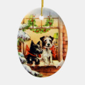 Vintage kerstterrier Dog Keramisch Ornament (Voorkant)