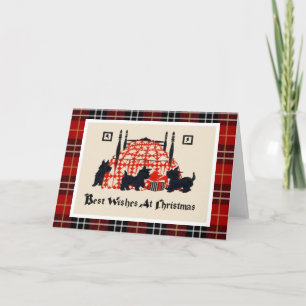 Vintage kerstterrier-honden feestdagen kaart