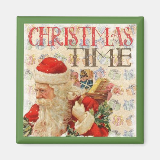 Vintage kersttijd kerstkerstman magneet (Voorkant)