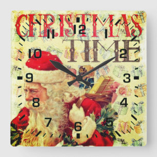 Vintage kersttijd kerstkerstman vierkante klok