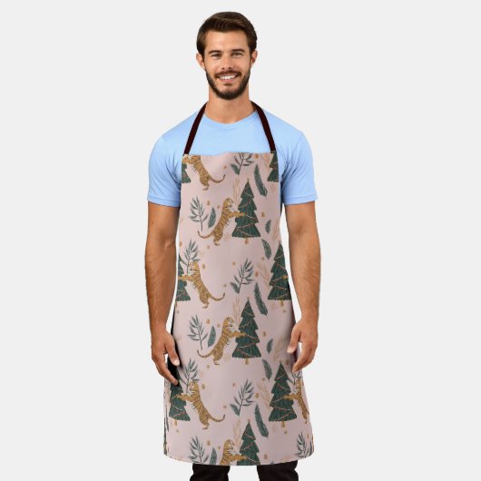 Vintage kersttijger en kerstboom schort (Gedragen)