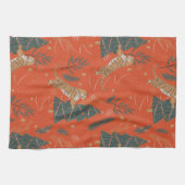 Vintage kersttijger en kerstboom theedoek (Horizontaal)