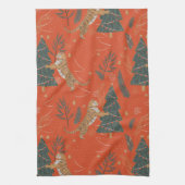 Vintage kersttijger en kerstboom theedoek (Verticaal)