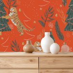 Vintage kersttijger met kerstboom behang<br><div class="desc">Vintage kersttijger met kerstboom</div>