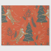 Vintage kersttijger met kerstboom cadeaupapier (Vlak)