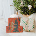 Vintage kersttijger met kerstboom cadeaupapier<br><div class="desc">Vintage kersttijger met kerstboom</div>