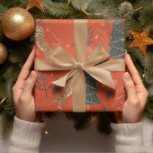 Vintage kersttijger met kerstboom cadeaupapier