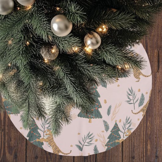 Vintage kersttijger met kerstboom roze kerstboom rok