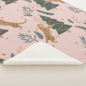 Vintage kersttijger met kerstboom roze sherpa deken (3/4)