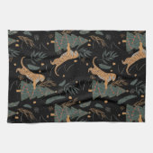 Vintage kersttijger met kerstboom zwart theedoek (Horizontaal)