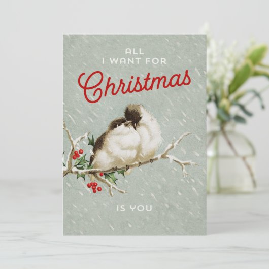 Vintage kerstTortelduifjes Feestdagenkaart (Staand voorkant)