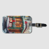 Vintage kersttram in de sneeuw bagagelabel (Voorkant (horizontaal))