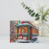 Vintage kersttram in de sneeuw briefkaart (Staand voorkant)