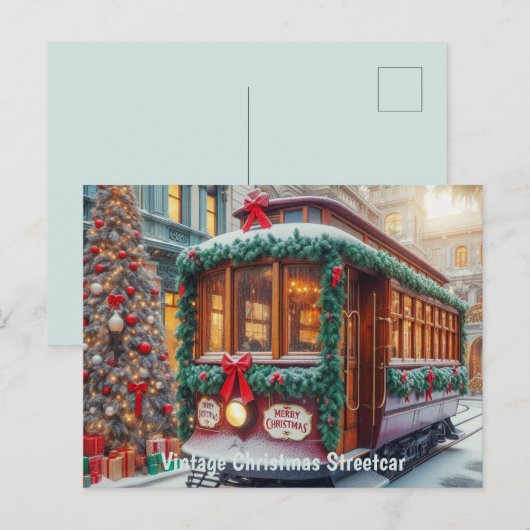Vintage kersttram in de sneeuw briefkaart (Voorkant / Achterkant)