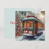 Vintage kersttram in de sneeuw feestdagenkaart (Voorkant / Achterkant)