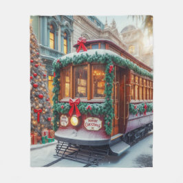 Vintage kersttram in de sneeuw fleece deken