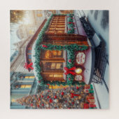 Vintage kersttram in de sneeuw legpuzzel (Verticaal)