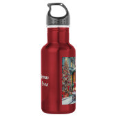 Vintage kersttram in de sneeuw waterfles  (Achterkant)