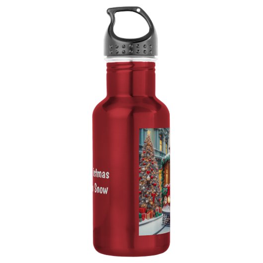 Vintage kersttram in de sneeuw waterfles  (Achterkant)