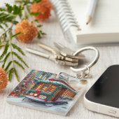 Vintage Kersttram in Snow Sleutelhanger (Voorkant Rechts)