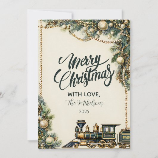 Vintage kersttrein feestdagenkaart (Voorkant)
