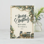 Vintage kersttrein feestdagenkaart (Staand voorkant)