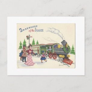 Vintage kersttrein feestdagenkaart