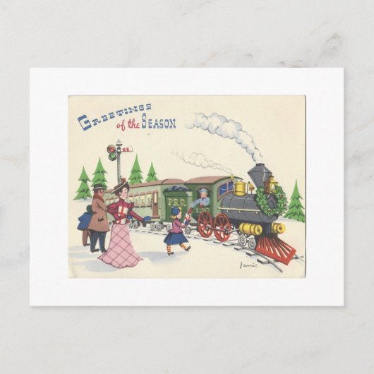 Vintage kersttrein feestdagenkaart (Voorkant)