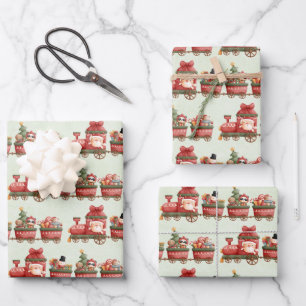 Vintage kersttrein met speelgoedpatroon inpakpapier vel