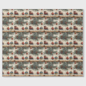 Vintage Kersttrein Ornamenten Pine Branches Cadeaupapier (Vlak)