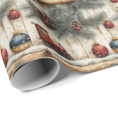 Vintage Kersttrein Ornamenten Pine Branches Cadeaupapier (Rol Hoek)