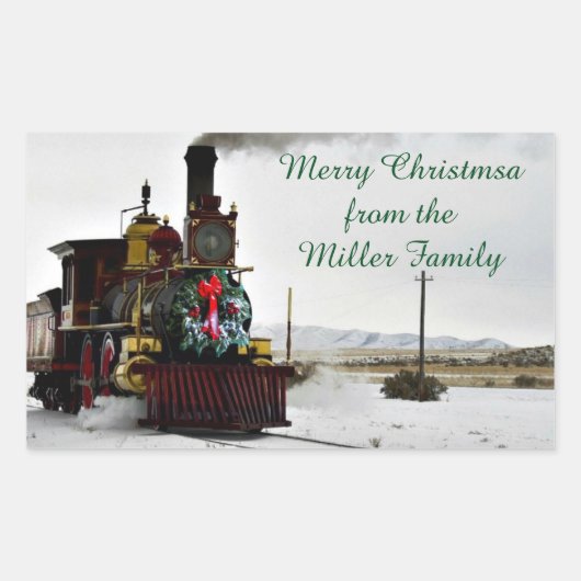 Vintage kersttrein Stickers rechthoek, glanzend (Voorkant)