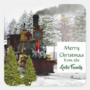 Vintage Kersttrein Vierkante Sticker