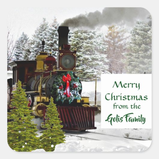 Vintage Kersttrein Vierkante Sticker (Voorkant)