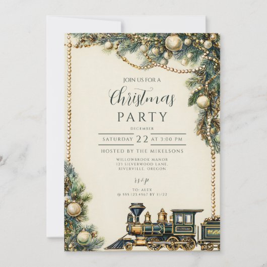 Vintage kersttreinfeest kaart (Voorkant)