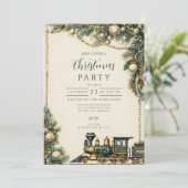 Vintage kersttreinfeest kaart (Staand voorkant)