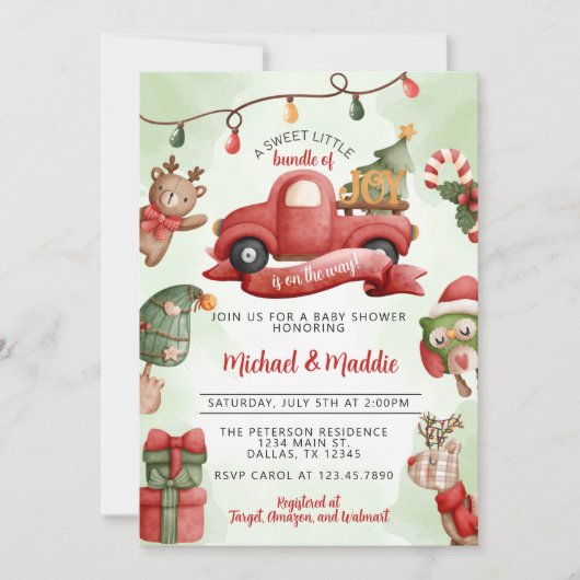 Vintage-kersttruck Baby shower uitnodiging (Voorkant)