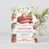 Vintage-kersttruck Baby shower uitnodiging (Staand voorkant)