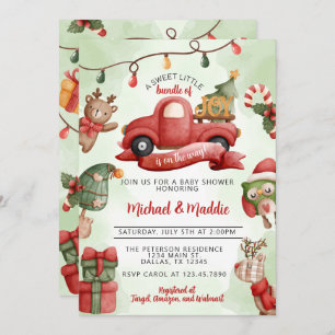 Vintage-kersttruck Baby shower uitnodiging