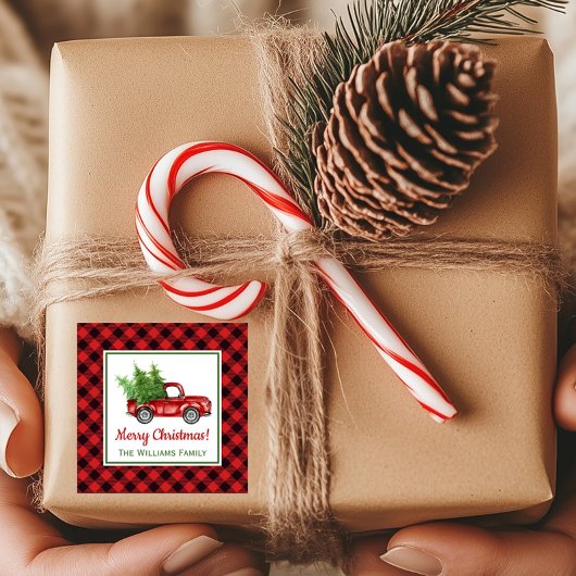 Vintage-kersttruck | Buffalo Plaid Holiday Vierkante Sticker