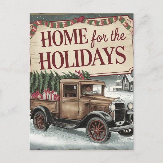 Vintage Kersttruck Home voor de Feestdagen Briefkaart (Voorkant)