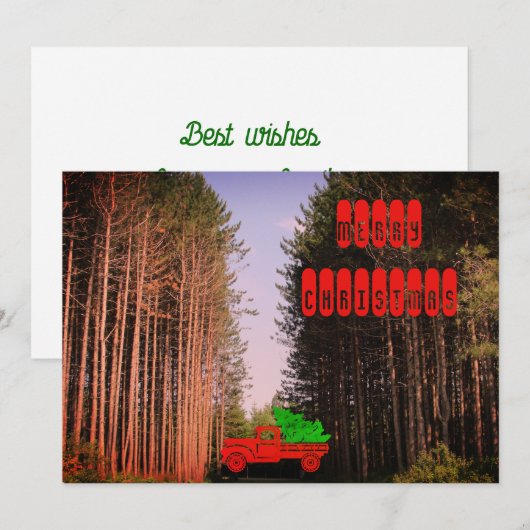 Vintage kersttruck met dennenbos feestdagenkaart (Voorkant / Achterkant)