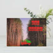 Vintage kersttruck met dennenbos feestdagenkaart (Staand voorkant)