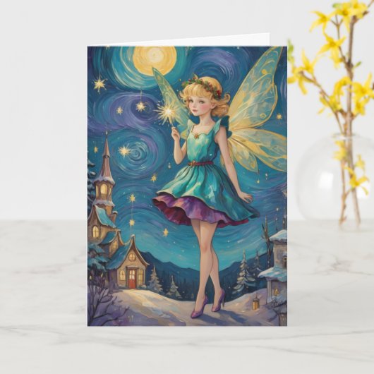 Vintage kerstvakantie Fairy Kaart (Gele Bloem)