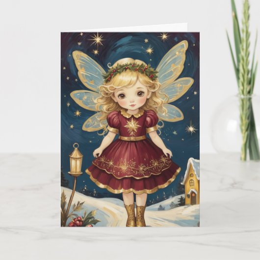 Vintage kerstvakantie fee gepersonaliseerde tekst kaart (Voorkant)