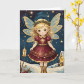 Vintage kerstvakantie fee gepersonaliseerde tekst kaart (Gele Bloem)