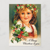 Vintage Kerstvakantie Holly meisje briefkaart (Voorkant)